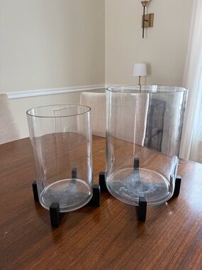 Pottery barn brooks cross bar hurricane candle holders - size large and small.